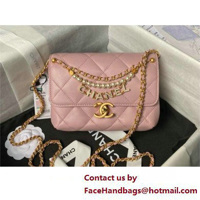 CHANEL Shiny Lambskin, Imitation Pearls  &  Gold-Tone Metal Mini Flap Bag AS4986 pink 2025